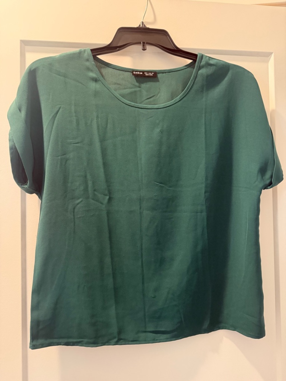 SHEIN Teal Short-Sleeve Crewneck Blouse